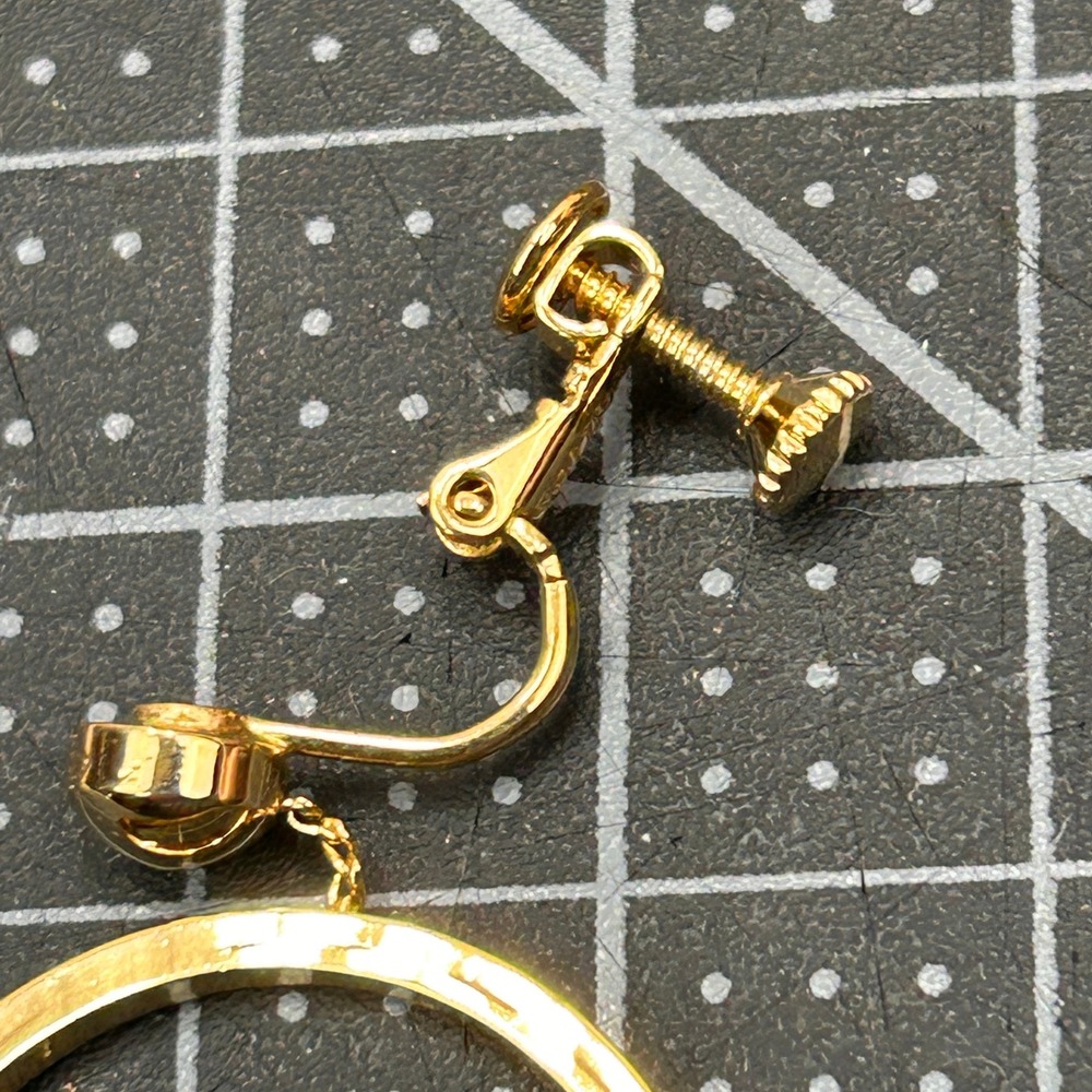 Napier Gold Tone Round Drop Hoop Screw Back Clip On Earrings Never Worn - Picture 4 of 6
